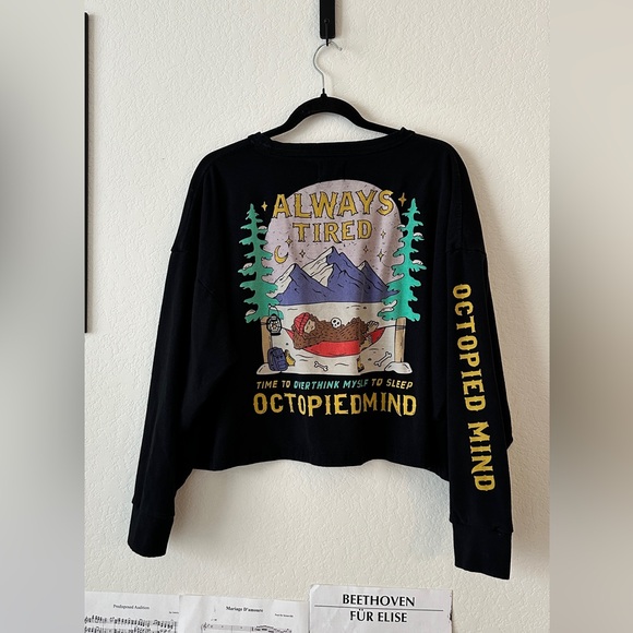 Octopied Mind Tops - Octopied Mind “Always Tired” Cropped Long Sleeve Shirt XL